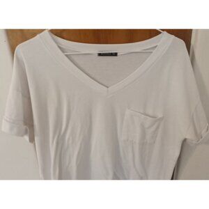 MIHOLL V Neck Short Sleeve Casual Pocket T-Shirt  Medium White Stretch